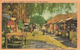 1940s Linen Vintage Olvera Street Los Angeles California Postcard