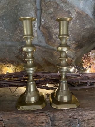 Vintage Antique Pair Brass Push Up Candle Stick Holders 9 " High