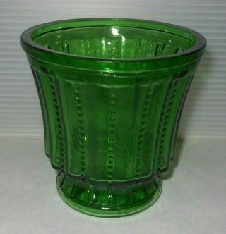 Mid Century Vintage Emerald Green Glass Planter Vase Polka Dot Lines 3a