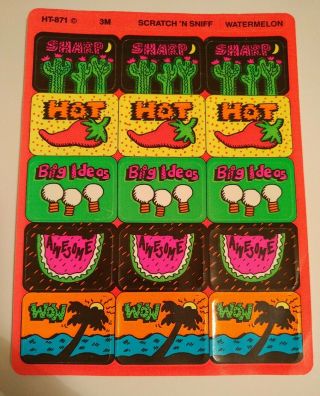 Vintage 80s 90s Stickers Scratch Sniff 3m Neon Watermelon Scented Cactus Palm
