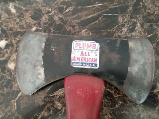 Vintage Plumb All American 3.  2 Double Bit Axe Head With Handle