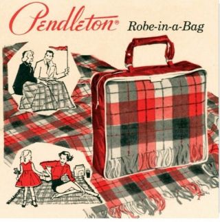 Vintage Pendleton Plaid 1950s Robe In A Bag Stadium Blanket Wool & Cushion 52x70