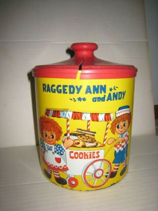 Vintage Cheinco Raggedy Ann & Andy Tin; Cookie Jar Container; J Chein Housewares