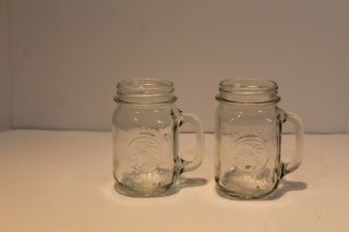Vtg Set Of 2 16 Oz Golden Harvest Mason Drinking Jars With Handles Lnc