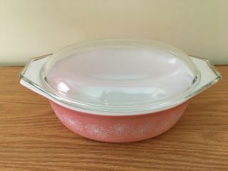Vtg Pyrex Pink White Daisy 1.  5 Qt Cinderella Oval Casserole Dish With Lid 043