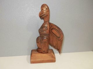 Vintage Native American Hand Carved Wood Totem,  Signed Lance Joseph Squamish