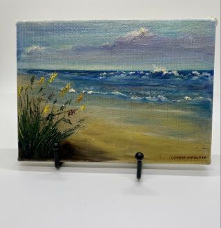 Vintage Small (6.  5 " X4.  5 ") Beach Scene Oil Painting