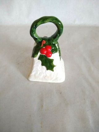Vintage Lefton Christmas Bell White Red Green Holly Berries Holiday Retro 1970s