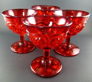 Set Of 4 Vintage Ruby Red Glass Goblets (w8 - 6)