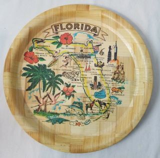 Vintage 12.  5 " Florida 60s To 70s Bamboo Serving Tray Post Disney,  Post Kennedy