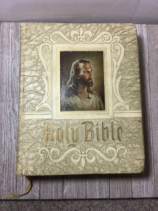 Vintage 1960 Holy Bible Red Letter Edition Beautifully Illustrated Christian