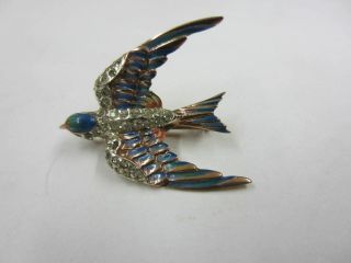Vintage Coro - Craft Sterling Enamel Rhinestone Swallow Bird Brooch Pin Pegasus