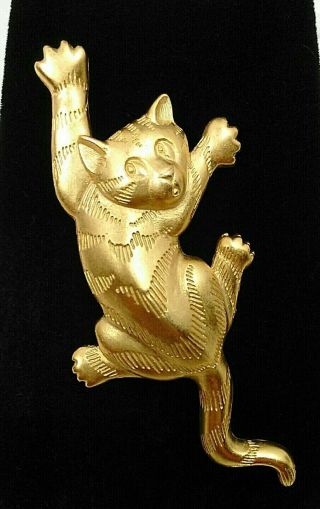 Climbing Kitty Cat Pin Brooch Vintage 1988 Jj Jonette Gold Tone Kitten 3 " Length