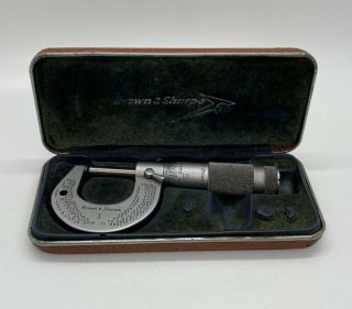 Vintage Brown & Sharpe No.  1 1 " Micrometer.  0001 Carbide Faces W Case
