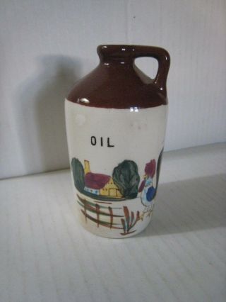 Vintage Mini Oil Jug; Part Of Kitchen Set; Rooster / Farm Design ; Made In Japan
