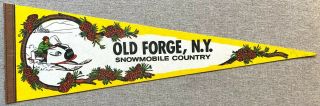 Rare Vintage Old Forge York Ny " Snowmobile Country " Felt Souvenir Pennant