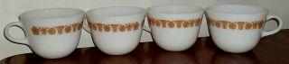 Set Of 4 Vintage Pyrex Coffee Cup White Woodland Brown Flowers Milk Glass