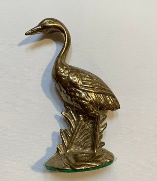 Vintage Brass Crane Blue Heron Bird Figurine 4 Inches Tall