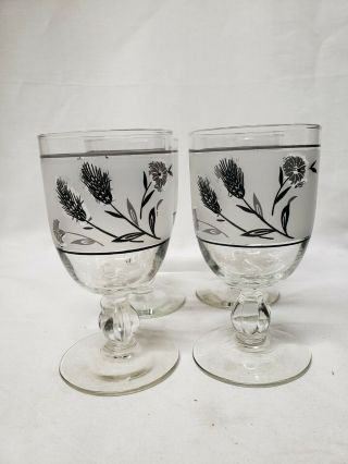 Vintage Libbey Silver Leaf Wheat Frosted Goblets Wine/water Glasses Mcm