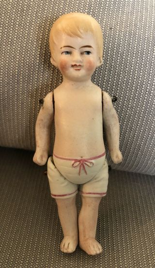 4.  5” Antique German All Bisque Boy Doll Molded Underwear