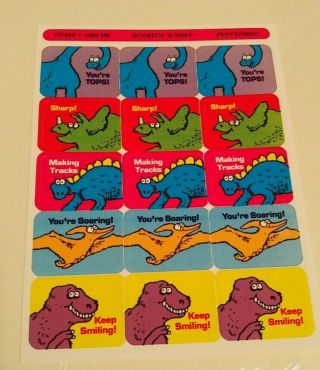 Vintage 80s 90s Stickers Scratch Sniff 3m Peppermint Scented Dinosaurs 1989