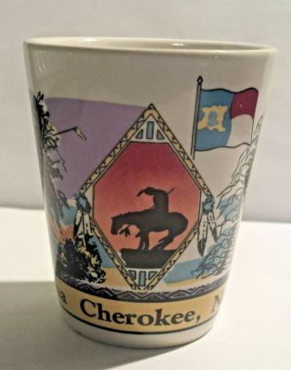 Cherokee North Carolina Ceramic Shot Glass Souvenir Indian Teepee Buffalo