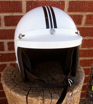 Vintage Motorcycle Snowmobile Helmet Lsi 4150 White With Black Stripe