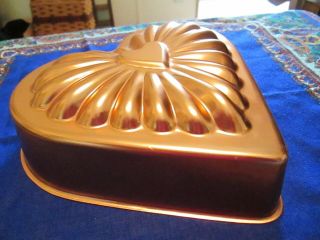 Vintage Copper Tin - lined Heart Jello Mold with wall hanger 2