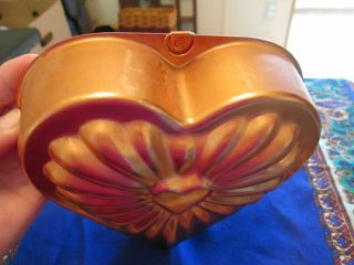 Vintage Copper Tin - lined Heart Jello Mold with wall hanger 3