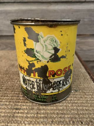 Vintage White Rose Oil Can Grease Tin 1lb