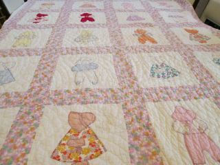 Sun Bonnet Sue Vintage Handmade Cotton Fabric/fill Hand Stitched Quilt 63 " X76