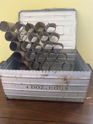 Vintage 4 Dozen Egg Tin Crate Carrier Metal With Inserts