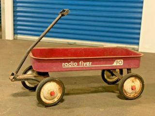 Vintage Classic Red Steel Radio Flyer 90 Red Wagon Vintage Rusty - Rolls Good