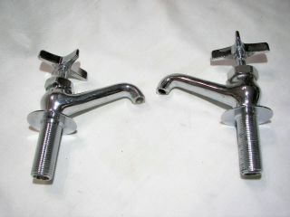 Vintage Nos Set Of Single Hot & Cold Sink Faucets With Cross Handle,  Chrome