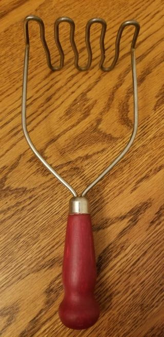 Vintage Kitchen Tool Potato Masher With Red Wood Handle Country Primitive Decor