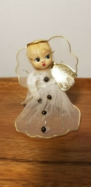 Vintage Christmas Angel Ornament White Tulle Dress Chenille