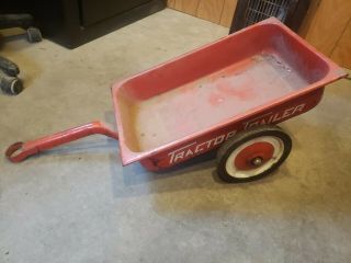 Vintage Pedal Car Tractor Tow - Behind Trailer Steel Wagon Rare