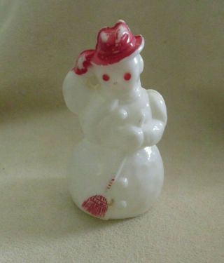 Vintage 3 " White Hard Plastic W/ Red Frosty Snowman Christmas Winter Figurine