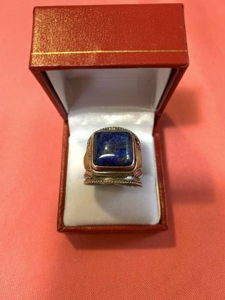Antique Sterling Silver Ring With Lapis Lazuli Marked 925 Size 9.  5,  11g
