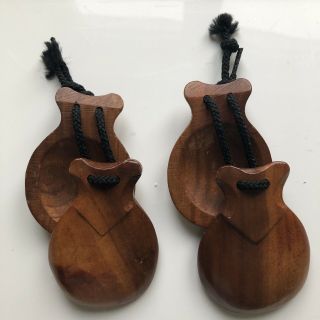 Pair Vintage Spanish Wood Carved Castanets Clackers Like