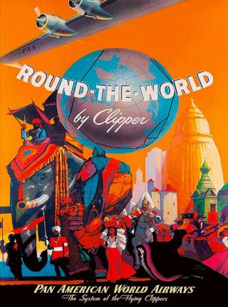 Round The World Vintage Airline Airlines Travel Advertisement Art Poster Print