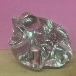 Vintage Hand Blown Clear Art Glass With Air Bubbles Decorative Frog Paper Weight
