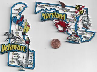 Maryland And Delaware State Jumbo Map Magnets 7 Color Usa 2 Magnets