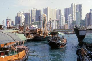 Sm4 Vintage Photo 35mm Slide - Hong Kong Boats - 1987