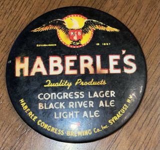 Vintage Haberle’s Congress Beer Brewing Co Advertising Celluloid Pocket Mirror