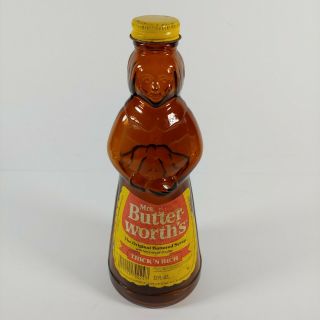 Vintage Mrs.  Butterworths 12 Oz.  Glass Bottle With Metal Lid Buttered Syrup
