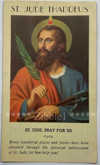 St Jude Thaddeus Pray For Us,  Vintage Holy Devotional Bi - Fold Prayer Leaflet.
