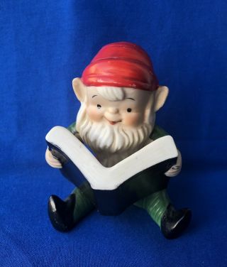 Vintage Homco 5205 Elves Elf Dwarf Gnome Figurine Christmas Holding A Book