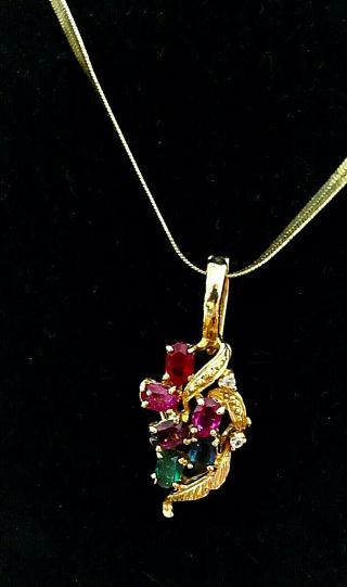 Vintage Ruby Emerald Sapphire Amethyst Garnet Gold Filled Pendant Necklace
