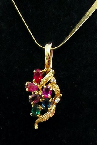 Vintage Ruby emerald sapphire Amethyst Garnet Gold Filled Pendant Necklace 2